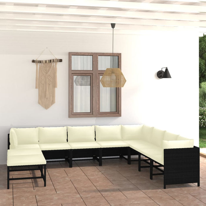 Set mobilier de grădină cu perne, 11 piese, negru, poliratan WALTI