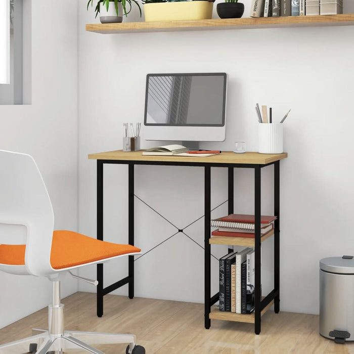 Birou de calculator negru/stejar deschis 80x40x72 cm MDF/metal - WALTI WALTI