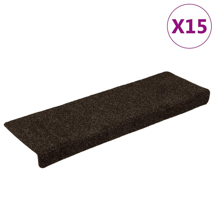 Covorașe autoadezive pentru scări, 15 buc., 65x21x4 cm, maro închis, cu margini dreptunghiulare - WALTI WALTI