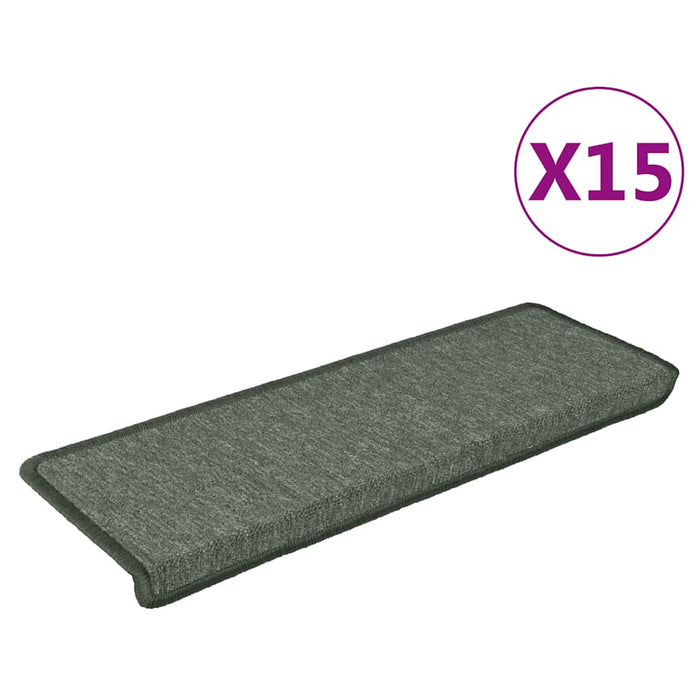 Covorașe pentru scări, 15 buc., 65x21x4 cm, verde închis, cu margini dreptunghiulare WALTI