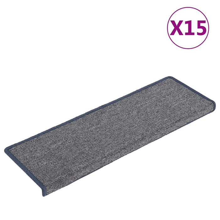 Covorașe pentru scări, 15 buc., 65x21x4 cm, gri deschis și albastru, cu margini dreptunghiulare WALTI