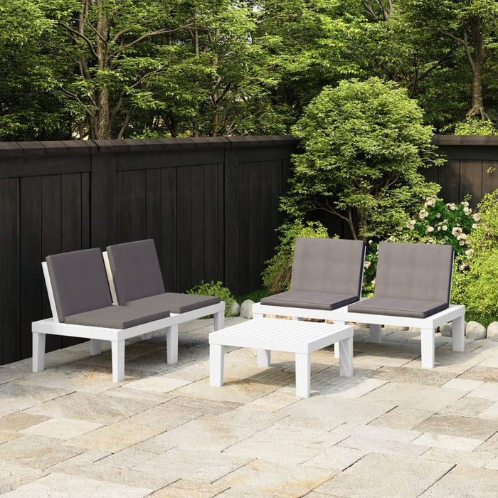 Set mobilier de grădină cu perne, 3 piese, alb, plastic WALTI