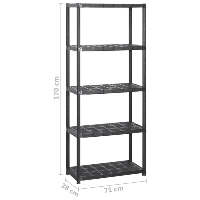 Raft de depozitare cu 5 polițe, negru, 142x38x170 cm, plastic - WALTI WALTI