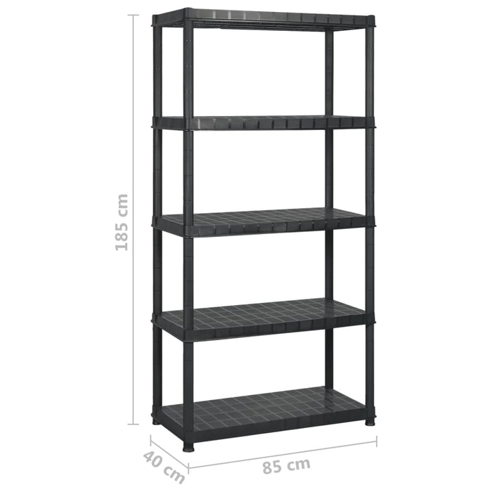 Raft de depozitare cu 5 polițe, negru, 255x40x185 cm, plastic - WALTI WALTI