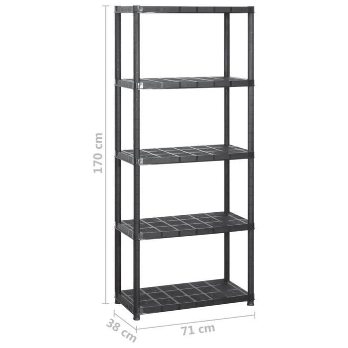 Raft de depozitare cu 5 polițe, negru, 284x38x170 cm, plastic - WALTI WALTI