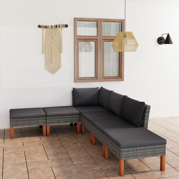 Set mobilier de grădină cu perne, 6 piese, gri, poliratan WALTI