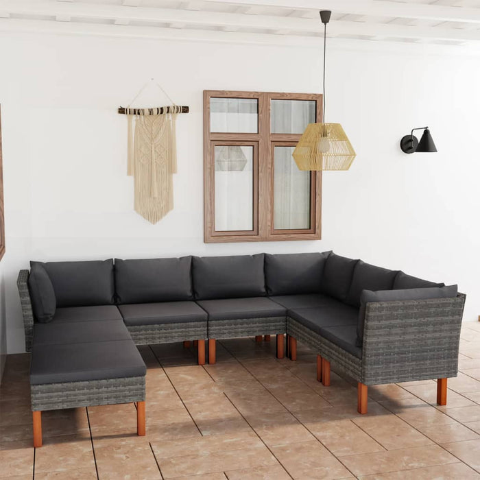 Set mobilier de grădină cu perne, 8 piese, gri, poliratan WALTI