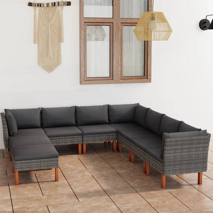 Set mobilier de grădină cu perne, 9 piese, gri, poliratan WALTI