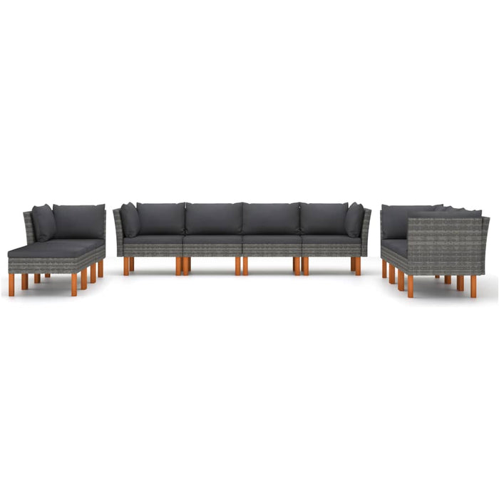 Set mobilier de grădină cu perne, 10 piese, gri, poliratan - WALTI WALTI