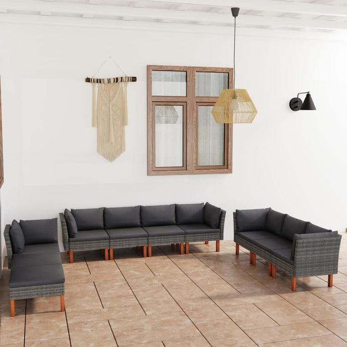 Set mobilier de grădină cu perne, 10 piese, gri, poliratan - WALTI WALTI