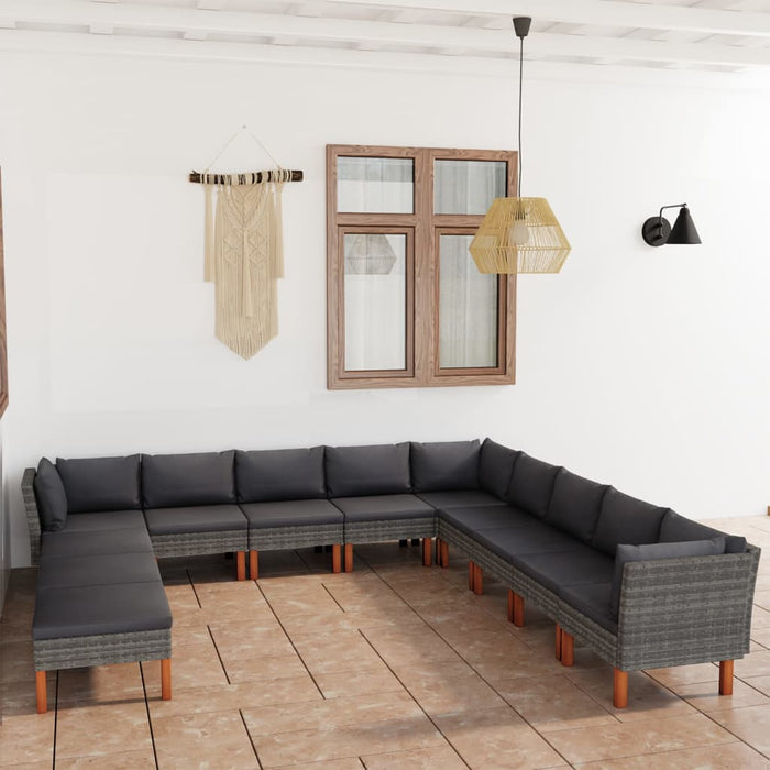 Set mobilier de grădină cu perne, 12 piese, gri, poliratan WALTI