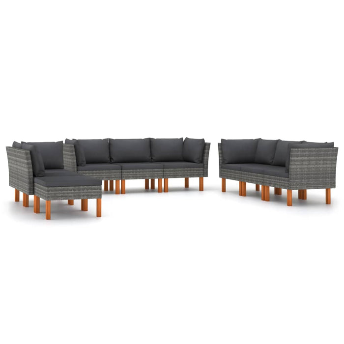 Set mobilier de grădină cu perne, 9 piese, gri, poliratan WALTI