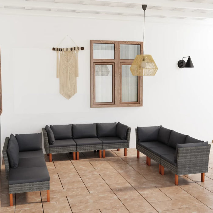 Set mobilier de grădină cu perne, 9 piese, gri, poliratan WALTI