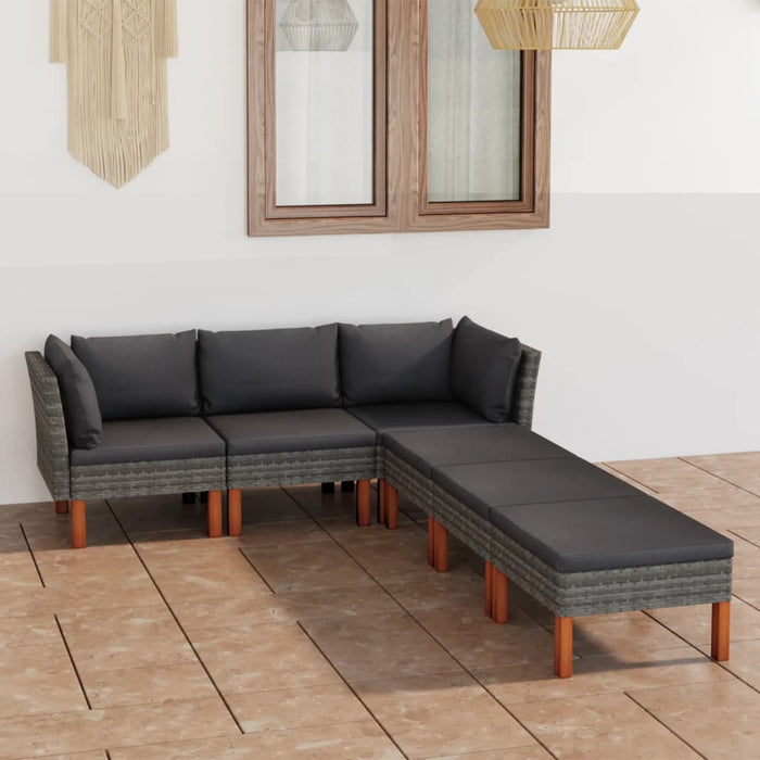 Set mobilier de grădină cu perne, 6 piese, gri, poliratan WALTI