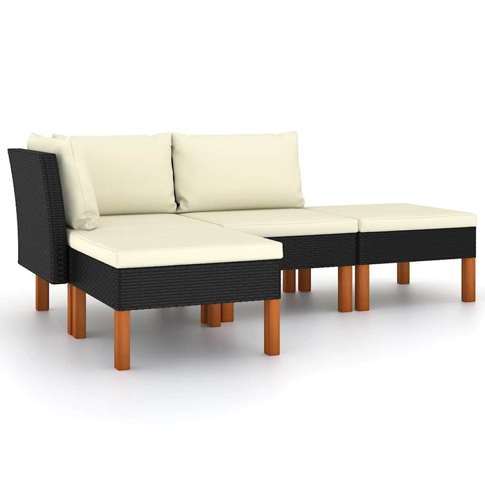 Set mobilier de grădină cu perne, 4 piese, negru, poliratan - WALTI WALTI