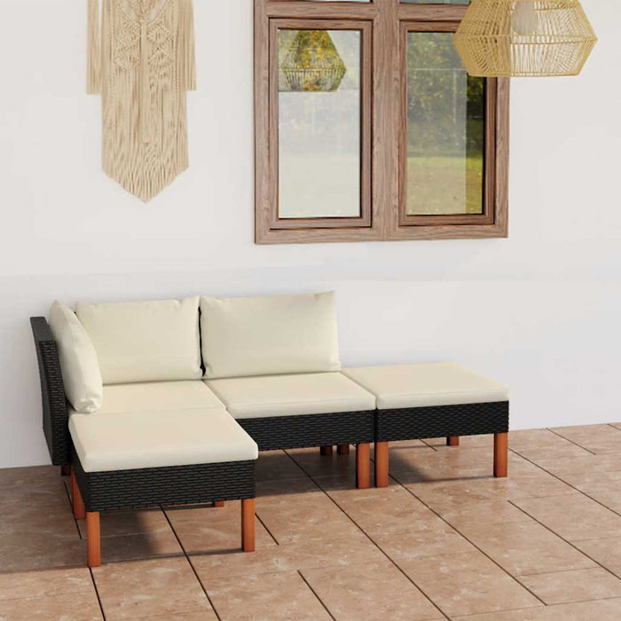 Set mobilier de grădină cu perne, 4 piese, negru, poliratan - WALTI WALTI