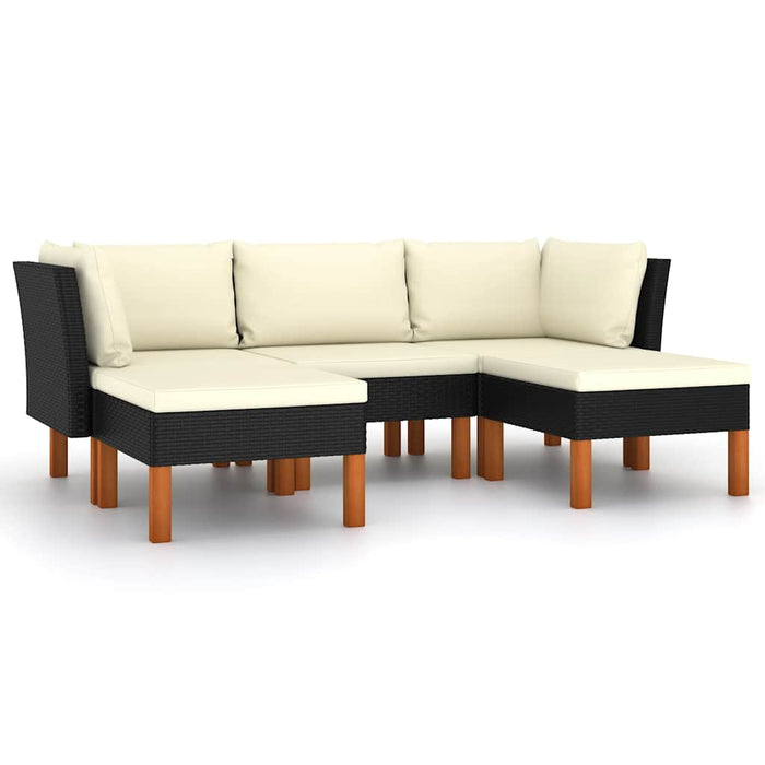 Set mobilier de grădină cu perne, 5 piese, negru, poliratan WALTI