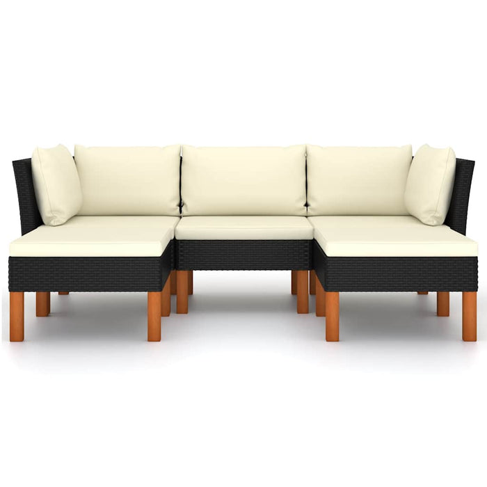 Set mobilier de grădină cu perne, 5 piese, negru, poliratan WALTI
