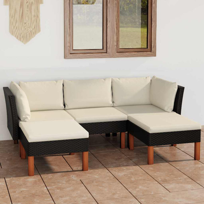 Set mobilier de grădină cu perne, 5 piese, negru, poliratan WALTI