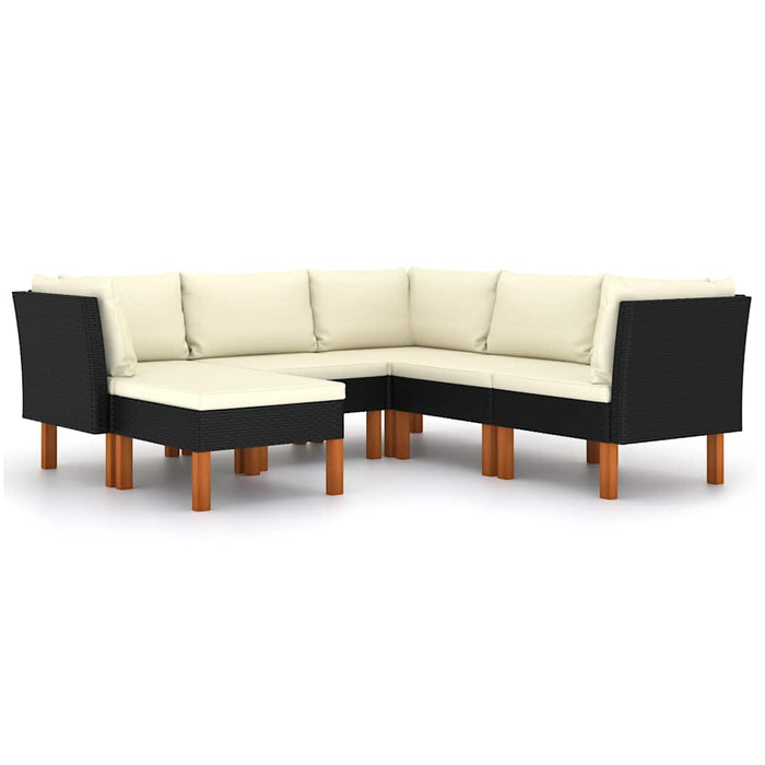 Set mobilier de grădină cu perne, 6 piese, negru, poliratan WALTI