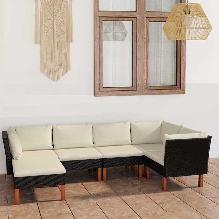Set mobilier de grădină cu perne, 6 piese, negru, poliratan WALTI