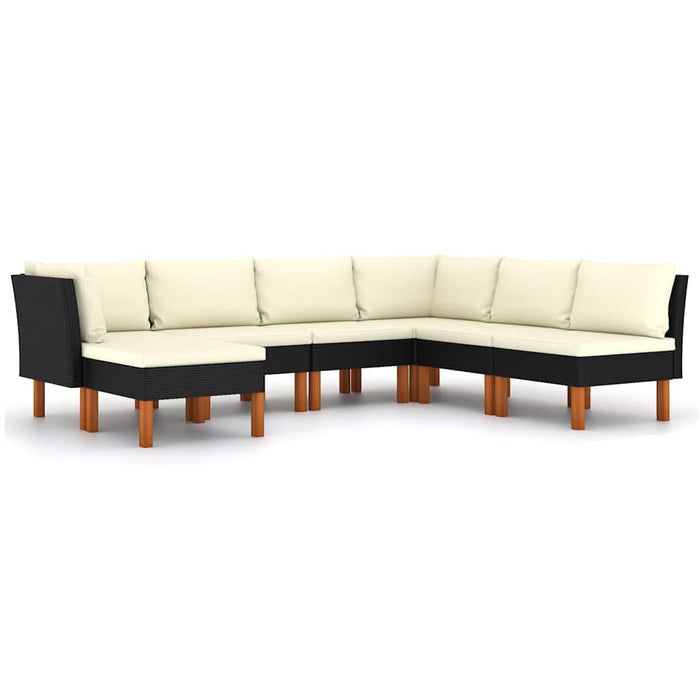 Set mobilier de grădină cu perne, 7 piese, negru, poliratan WALTI
