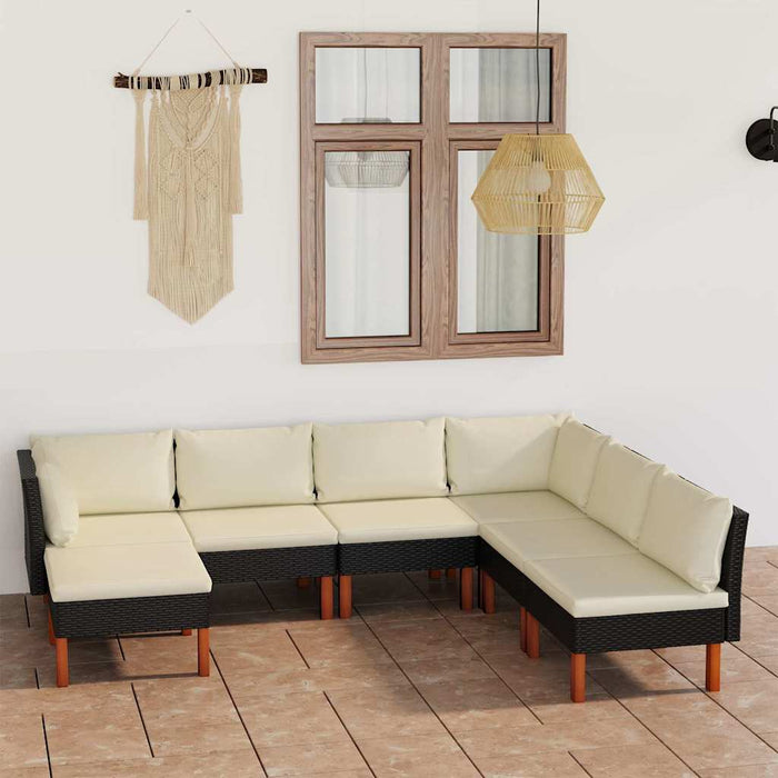 Set mobilier de grădină cu perne, 7 piese, negru, poliratan WALTI