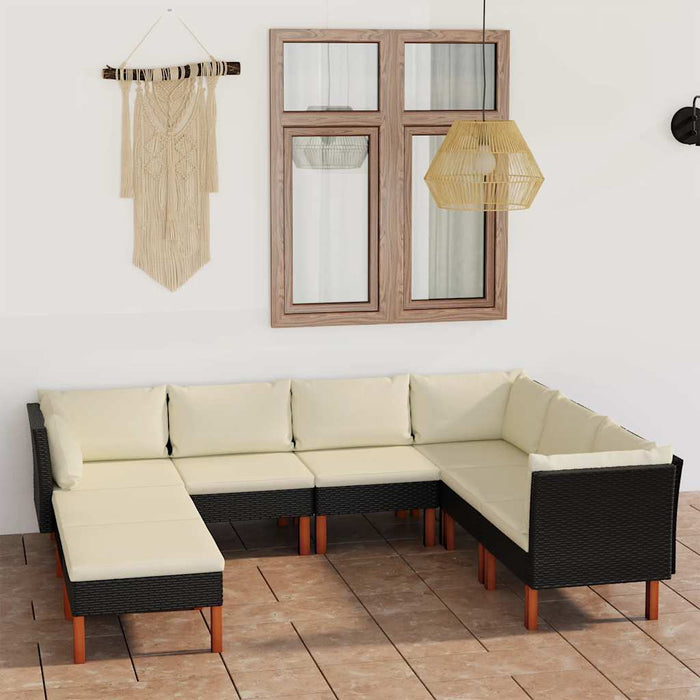 Set mobilier de grădină cu perne, 8 piese, negru, poliratan - WALTI WALTI