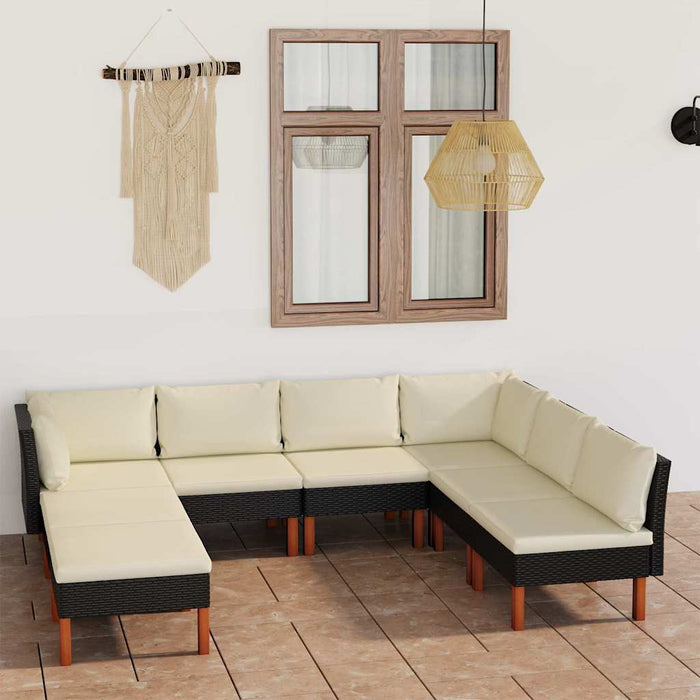 Set mobilier de grădină cu perne, 8 piese, negru, poliratan - WALTI WALTI