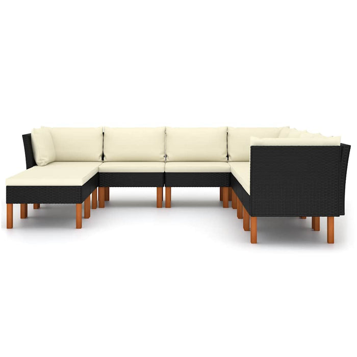 Set mobilier de grădină cu perne, 9 piese, negru, poliratan - WALTI WALTI