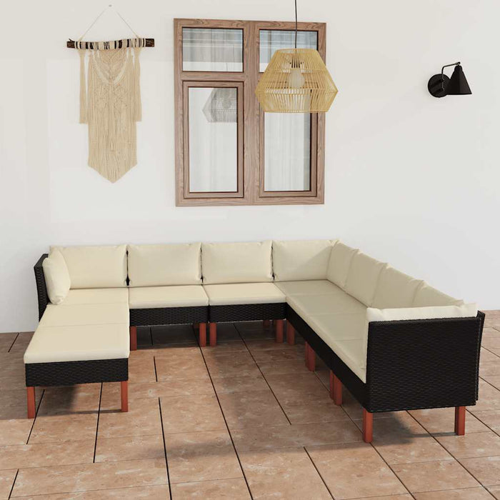 Set mobilier de grădină cu perne, 9 piese, negru, poliratan - WALTI WALTI
