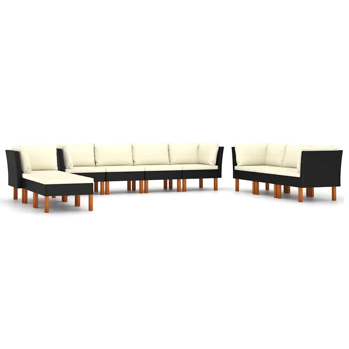 Set mobilier de grădină cu perne, 10 piese, negru, poliratan WALTI