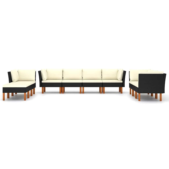 Set mobilier de grădină cu perne, 10 piese, negru, poliratan WALTI