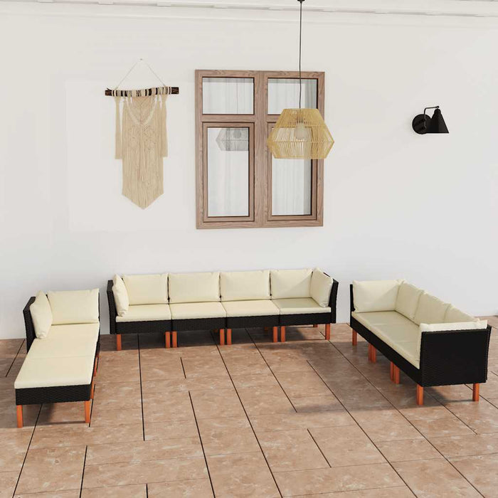 Set mobilier de grădină cu perne, 10 piese, negru, poliratan WALTI