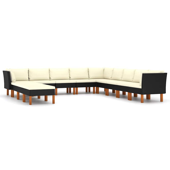 Set mobilier de grădină cu perne, 12 piese, negru, poliratan WALTI