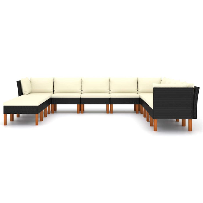 Set mobilier de grădină cu perne, 12 piese, negru, poliratan WALTI