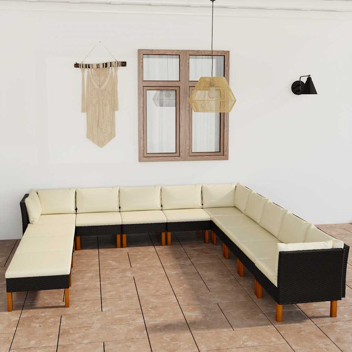 Set mobilier de grădină cu perne, 12 piese, negru, poliratan WALTI