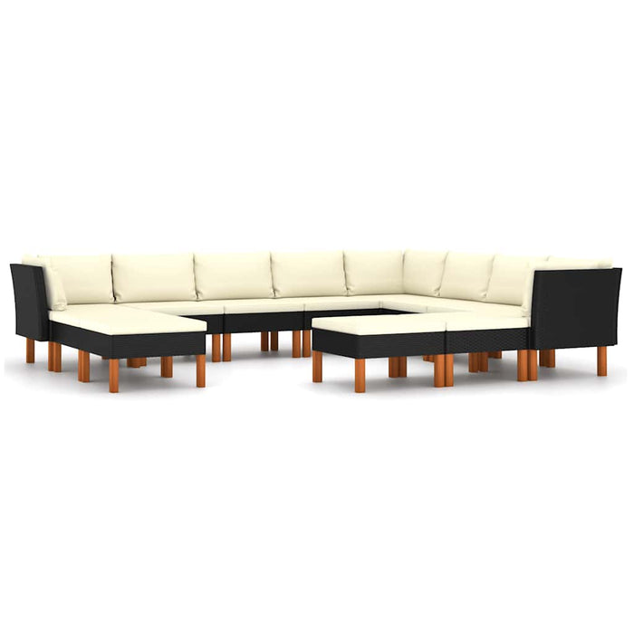 Set mobilier de grădină cu perne, 12 piese, negru, poliratan WALTI
