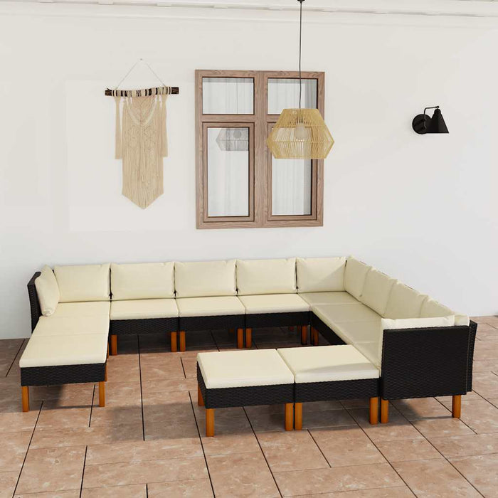 Set mobilier de grădină cu perne, 12 piese, negru, poliratan WALTI