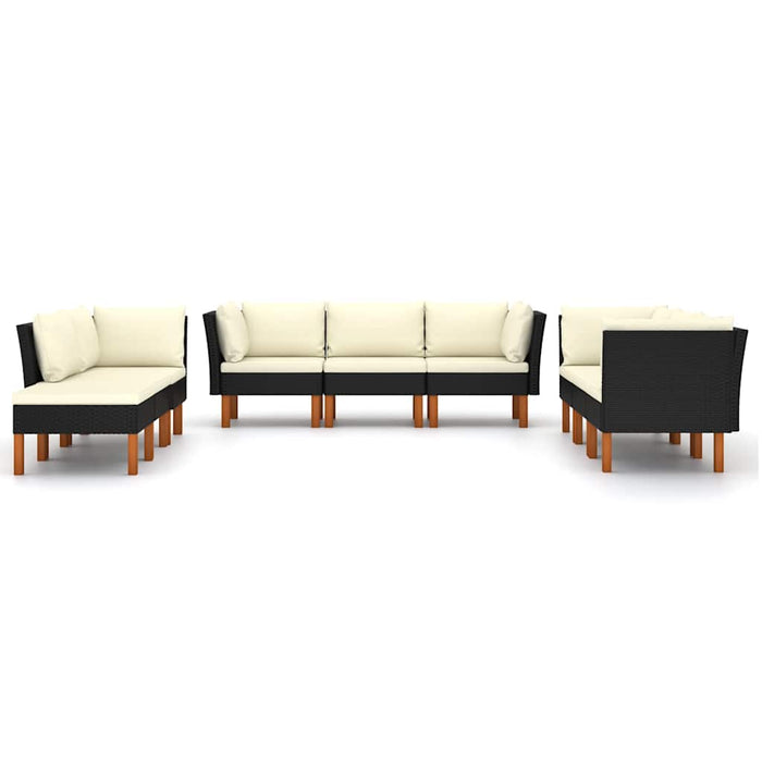 Set mobilier de grădină cu perne, 9 piese, negru, poliratan - WALTI WALTI