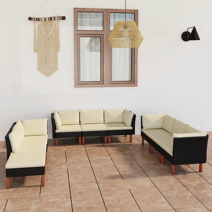 Set mobilier de grădină cu perne, 9 piese, negru, poliratan - WALTI WALTI