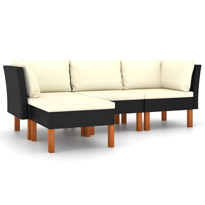 Set mobilier de grădină cu perne, 4 piese, negru, poliratan - WALTI WALTI