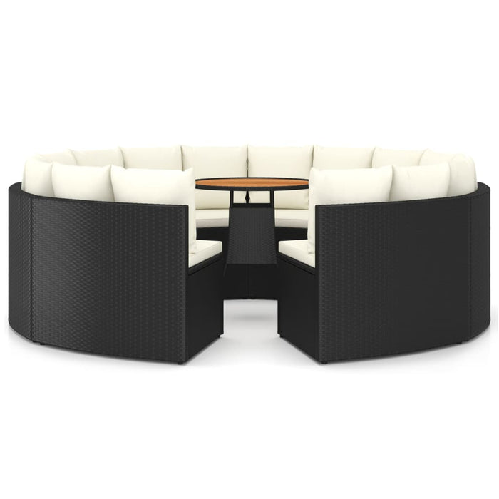 Set mobilier de grădină cu perne, 9 piese, negru, poliratan WALTI
