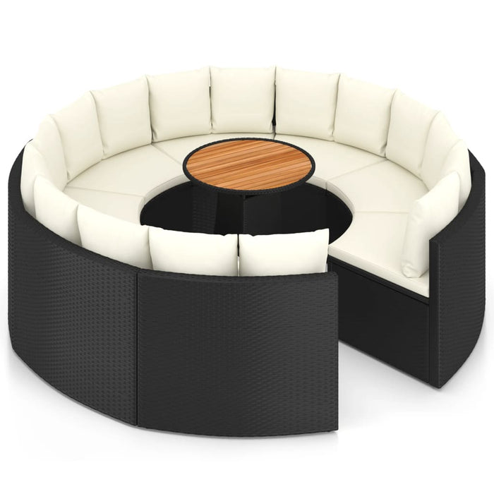 Set mobilier de grădină cu perne, 9 piese, negru, poliratan WALTI