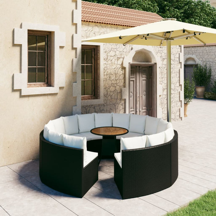 Set mobilier de grădină cu perne, 9 piese, negru, poliratan WALTI