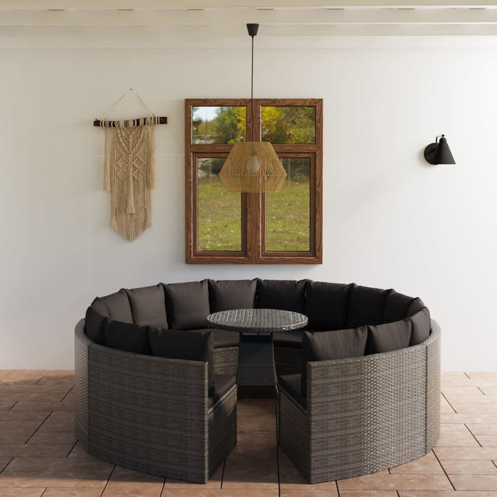 Set mobilier de grădină cu perne, 9 piese, gri, poliratan - WALTI WALTI