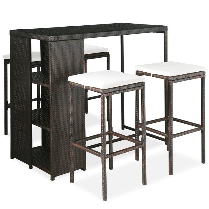 Set mobilier bar de grădină cu perne, 5 piese, maro, poliratan WALTI