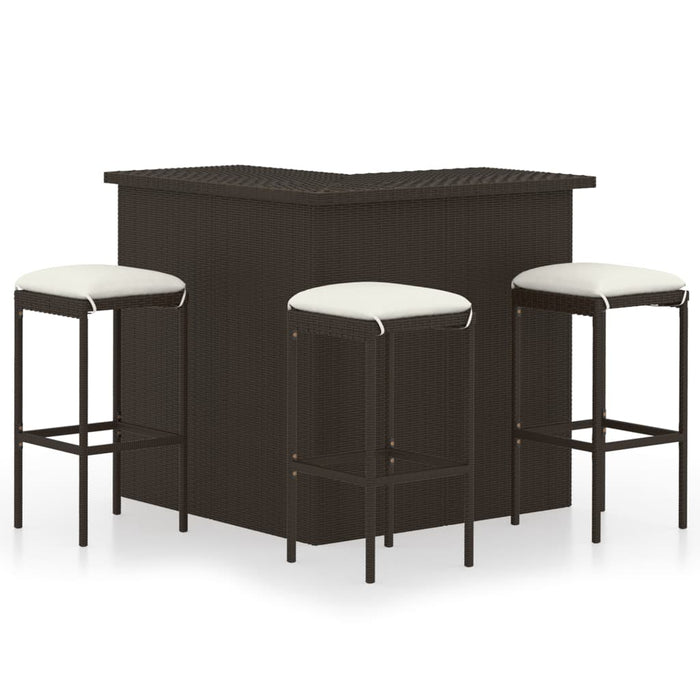 Set mobilier bar de grădină cu perne, 4 piese, maro, poliratan - WALTI WALTI