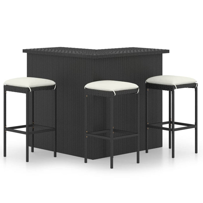 Set mobilier bar de grădină cu perne, 4 piese, negru, poliratan WALTI