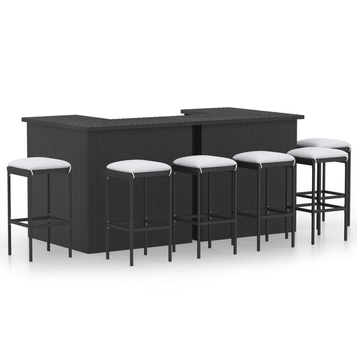 Set mobilier bar de grădină cu perne, 8 piese, negru, poliratan WALTI